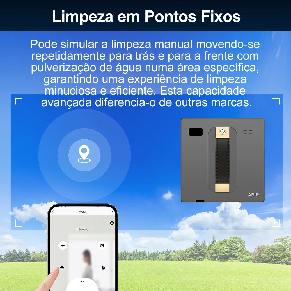 Robô Limpa Vidros Inteligente ABIR WD8 com Spray Duplo e Sucção Potente