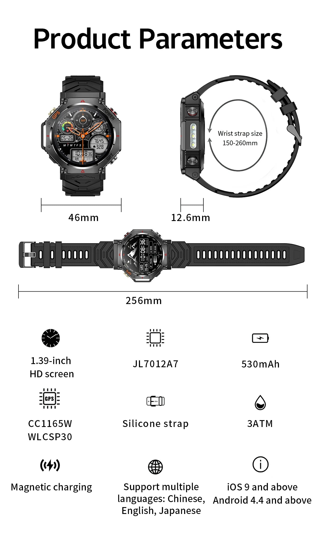 Smartwatch T-Rex 3 com GPS, Bússola e Tela AMOLED