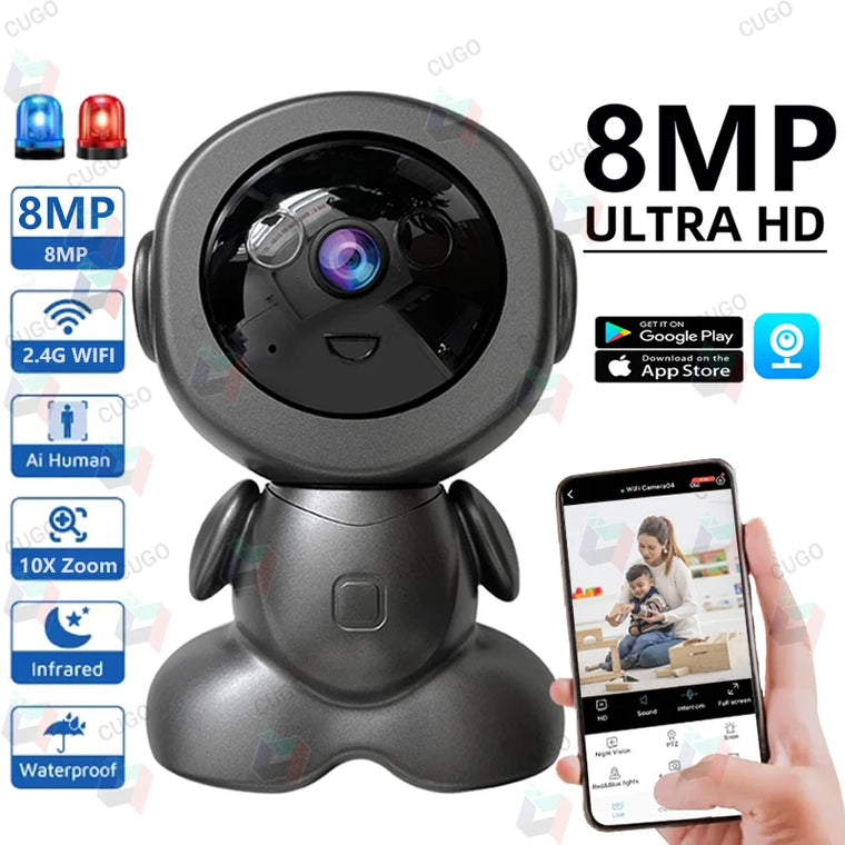 Câmera de Segurança Wi-Fi PTZ 8MP com Visão Noturna Colorida e Áudio Bidirecional