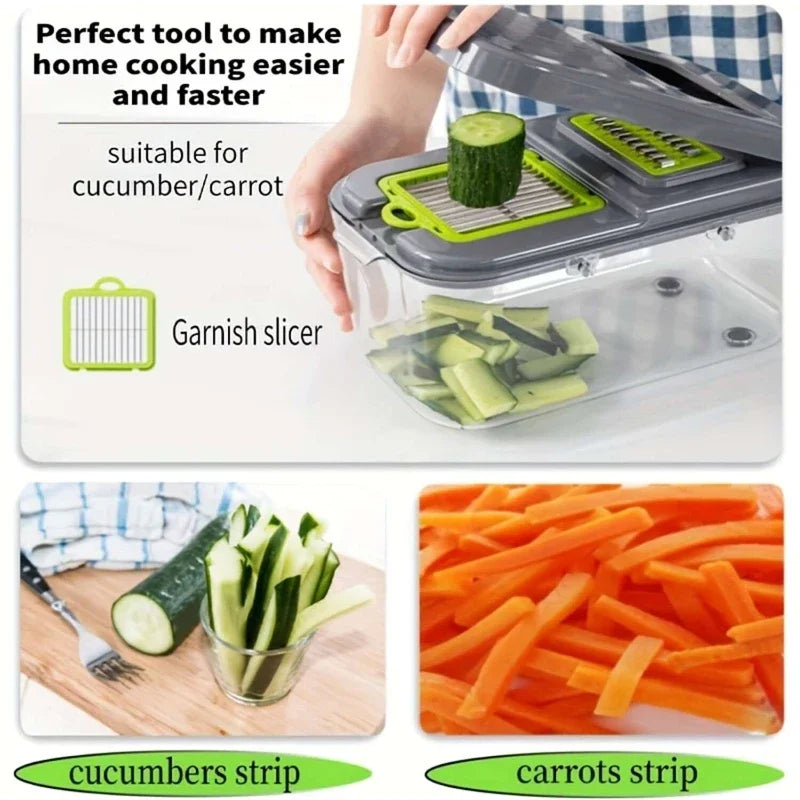 Cortador de Legumes Multifuncional 22 em 1 com Recipiente