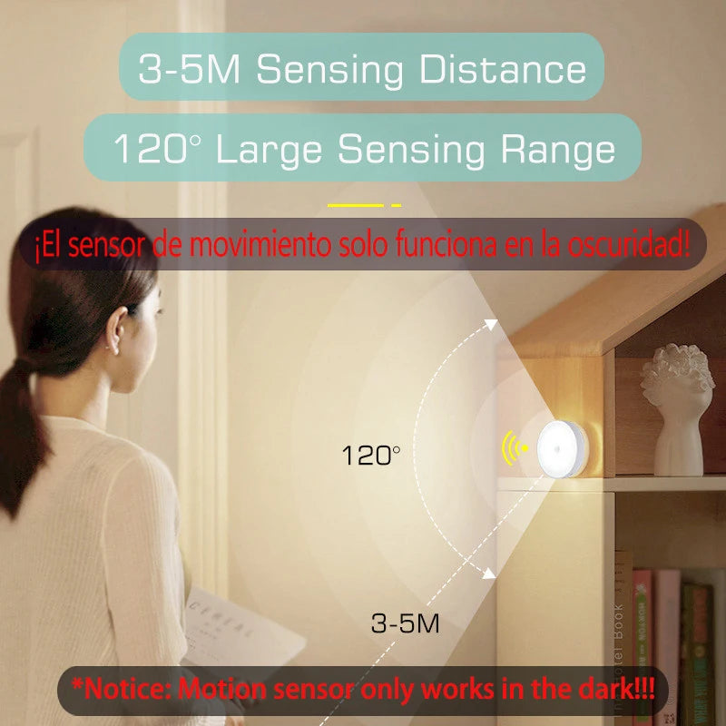 Luz Noturna LED Recarregável com Sensor de Movimento