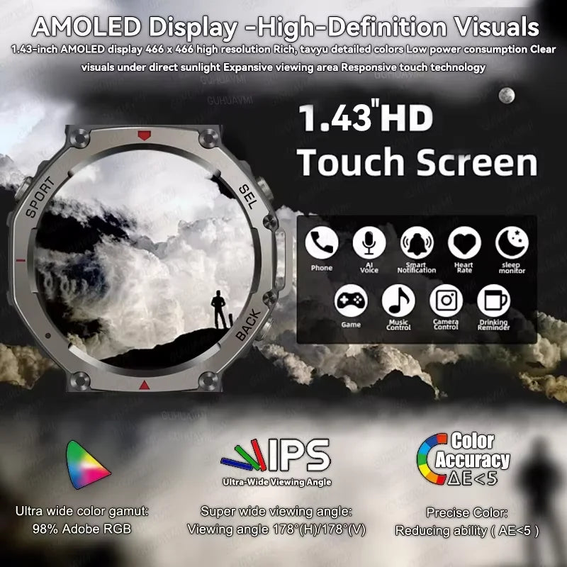 Smartwatch T-Rex 3 Ultra com GPS de Banda Dupla e Tela AMOLED