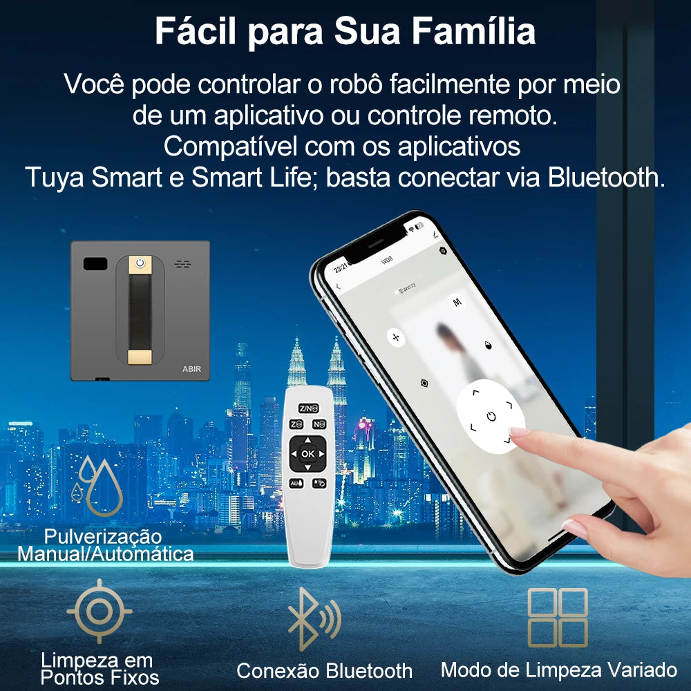 Robô Limpa Vidros Inteligente ABIR WD8 com Spray Duplo e Sucção Potente