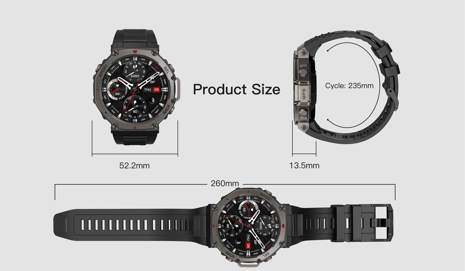 Smartwatch T-Rex 3 Ultra com GPS de Banda Dupla e Tela AMOLED