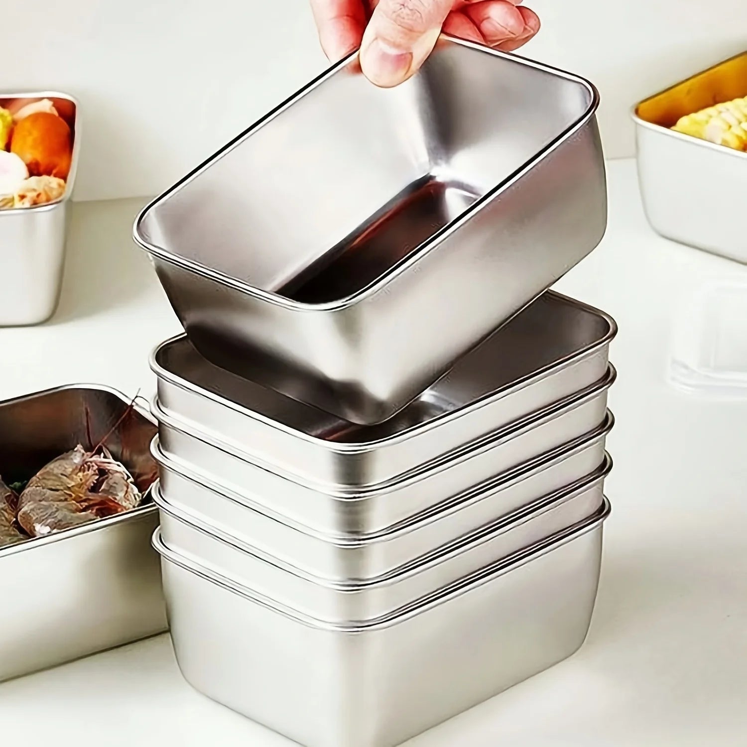 Kit com 6 Potes de Aço Inox com Tampa