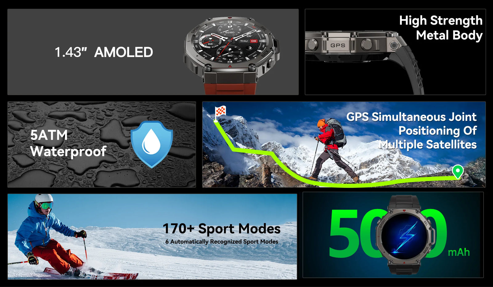 Smartwatch T-Rex 3 Ultra com GPS de Banda Dupla e Tela AMOLED