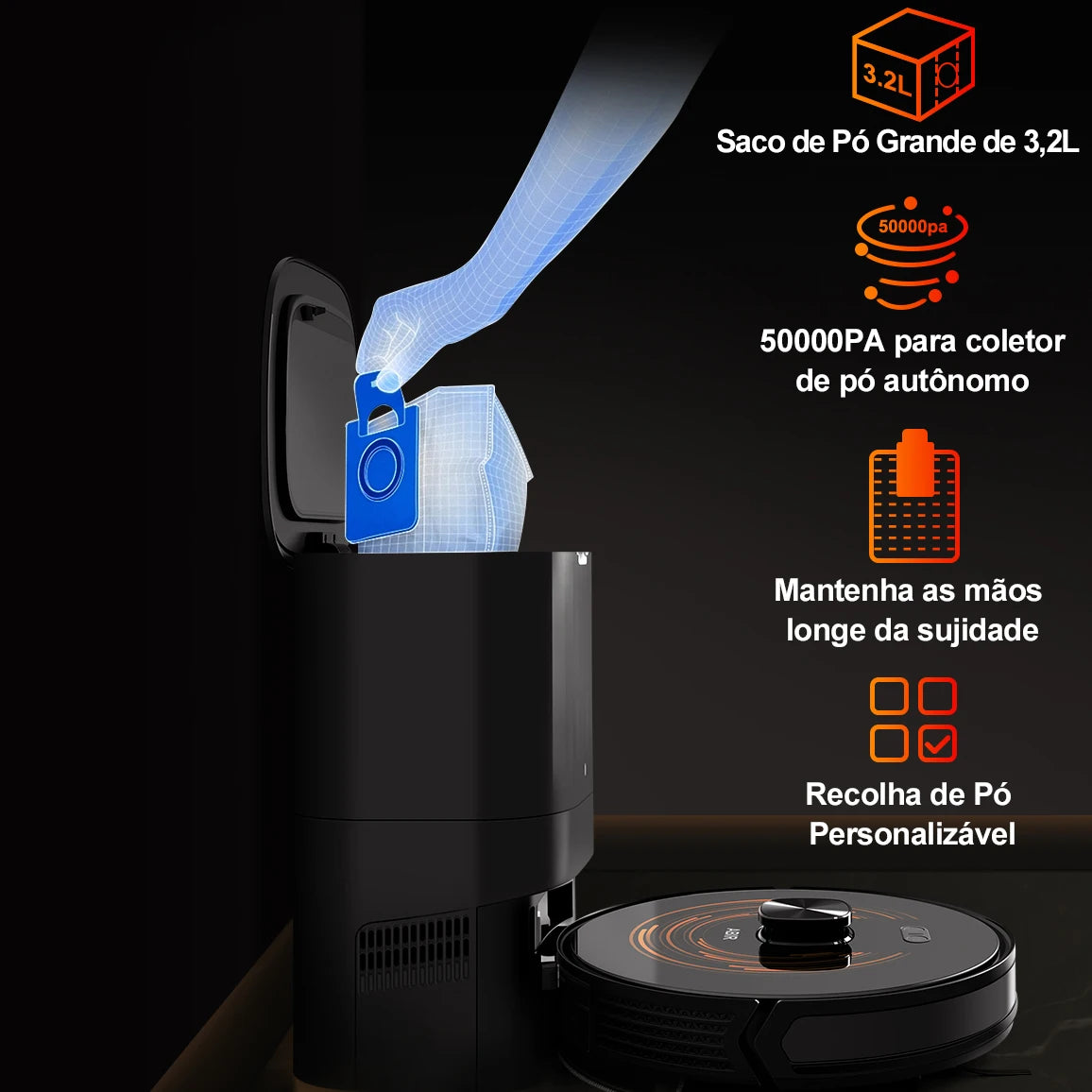 Robô Aspirador Inteligente ABIR K30 com Base Autoesvaziável